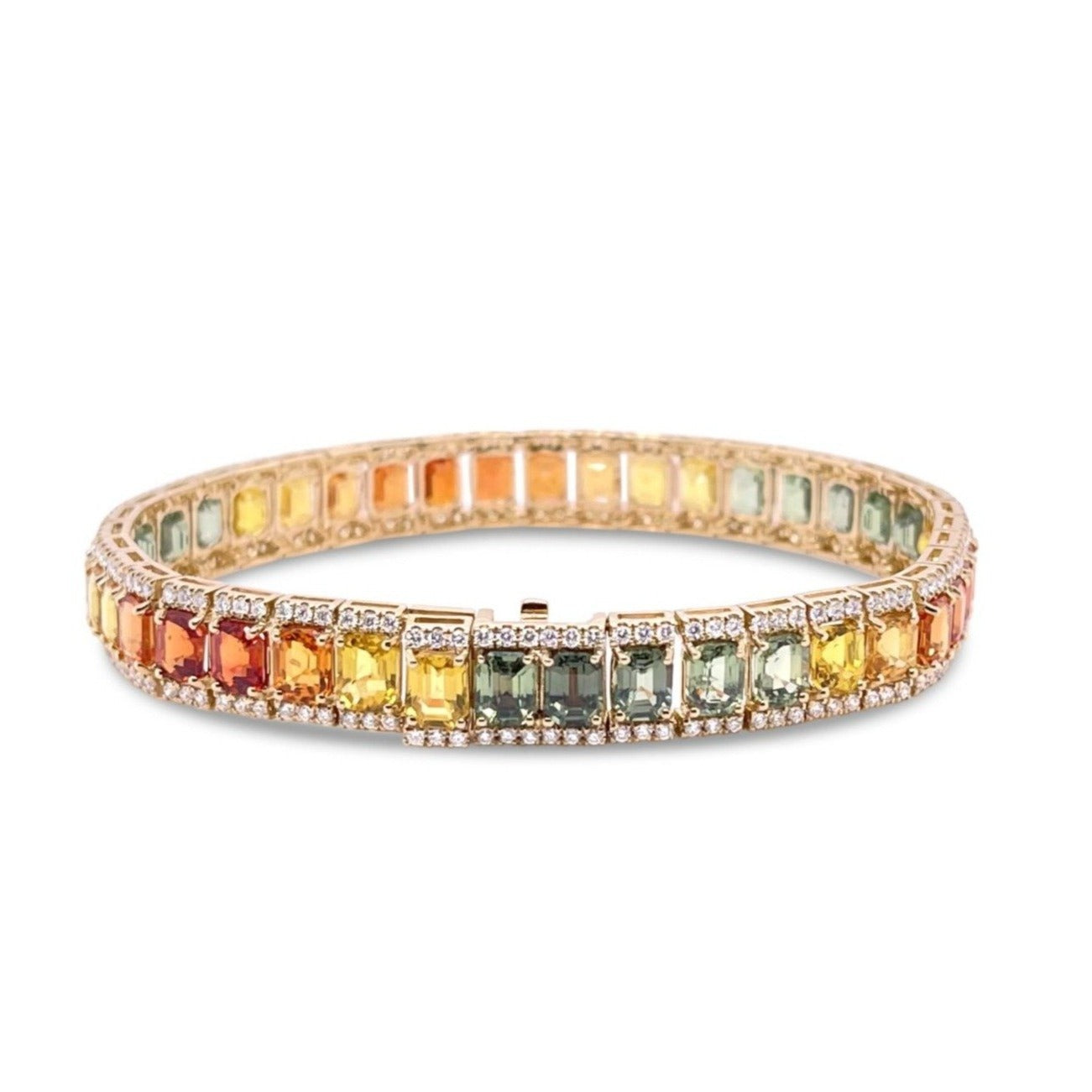 18CT yellow gold Multi-coloured sapphires and diamond bracelet