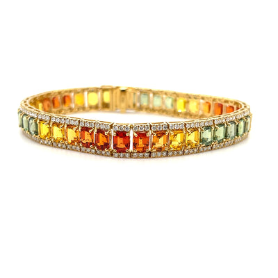 18CT yellow gold Multi-coloured sapphires and diamond bracelet