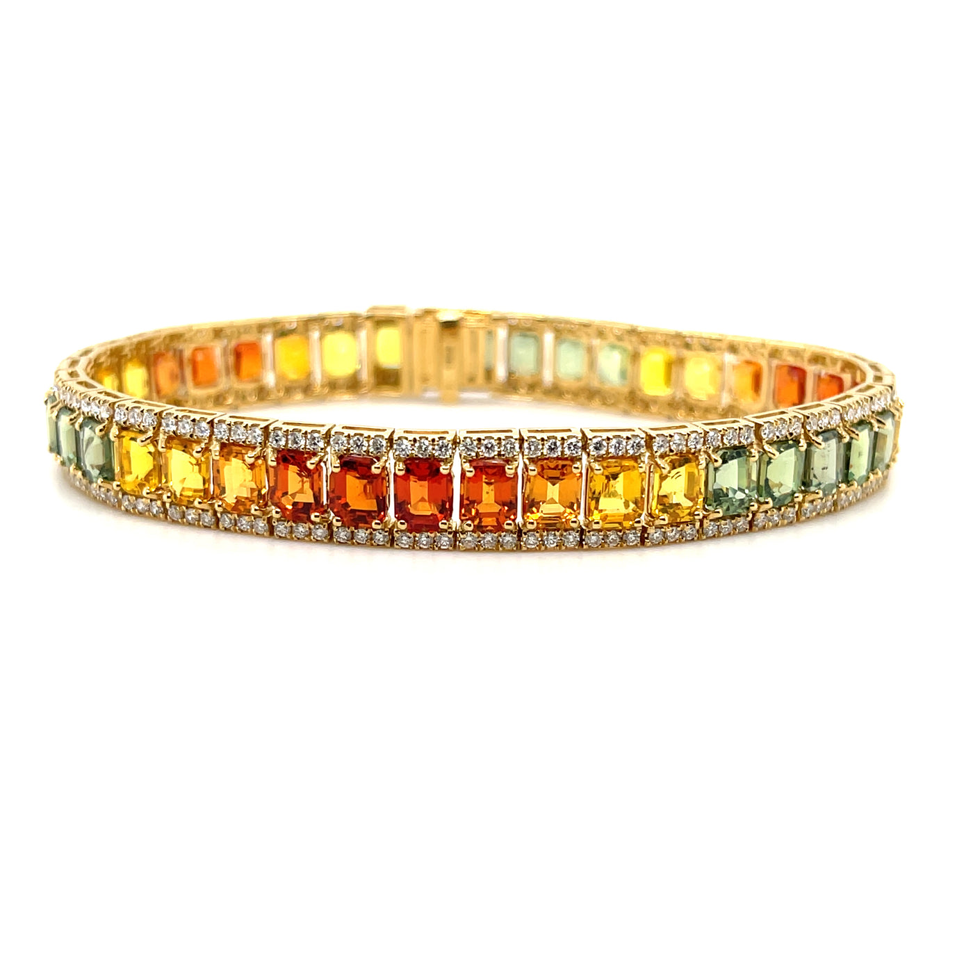 18CT yellow gold Multi-coloured sapphires and diamond bracelet