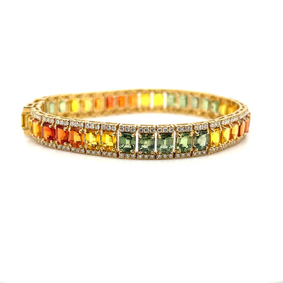 18CT yellow gold Multi-coloured sapphires and diamond bracelet