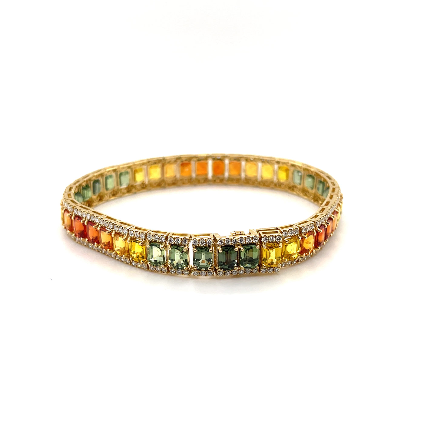 18CT yellow gold Multi-coloured sapphires and diamond bracelet