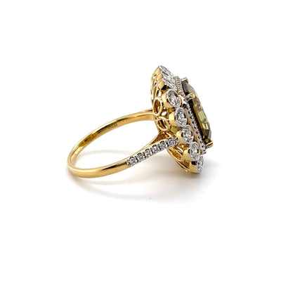 18CT yellow gold chrysoberyl (Natural Alexandrite) and diamond ring GIA CERTIFIED