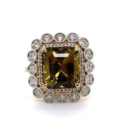 18CT yellow gold chrysoberyl (Natural Alexandrite) and diamond ring GIA CERTIFIED