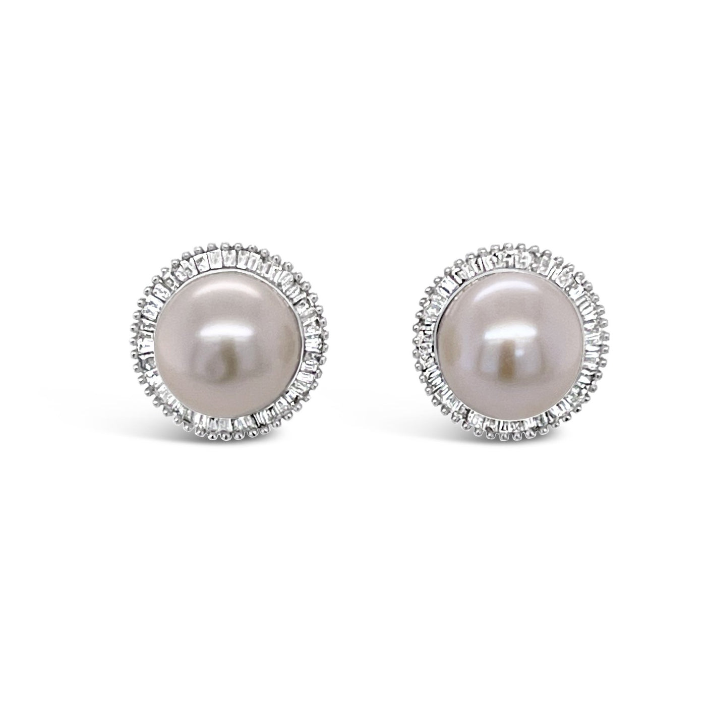 18CT White Gold Pearl and Diamond Stud Earrings