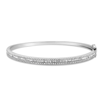 18CT White Gold Diamond Tapered Baguette Hinged Bangle