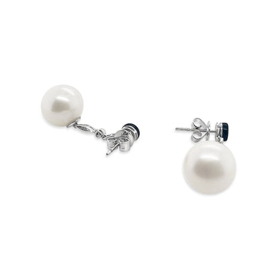 18CT White Gold Pearl and Diamond Pierced Drop earrings