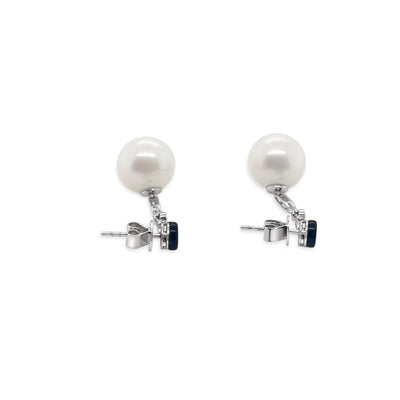 18CT White Gold Pearl and Diamond Pierced Drop earrings