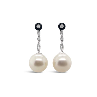18CT White Gold Pearl and Diamond Pierced Drop earrings