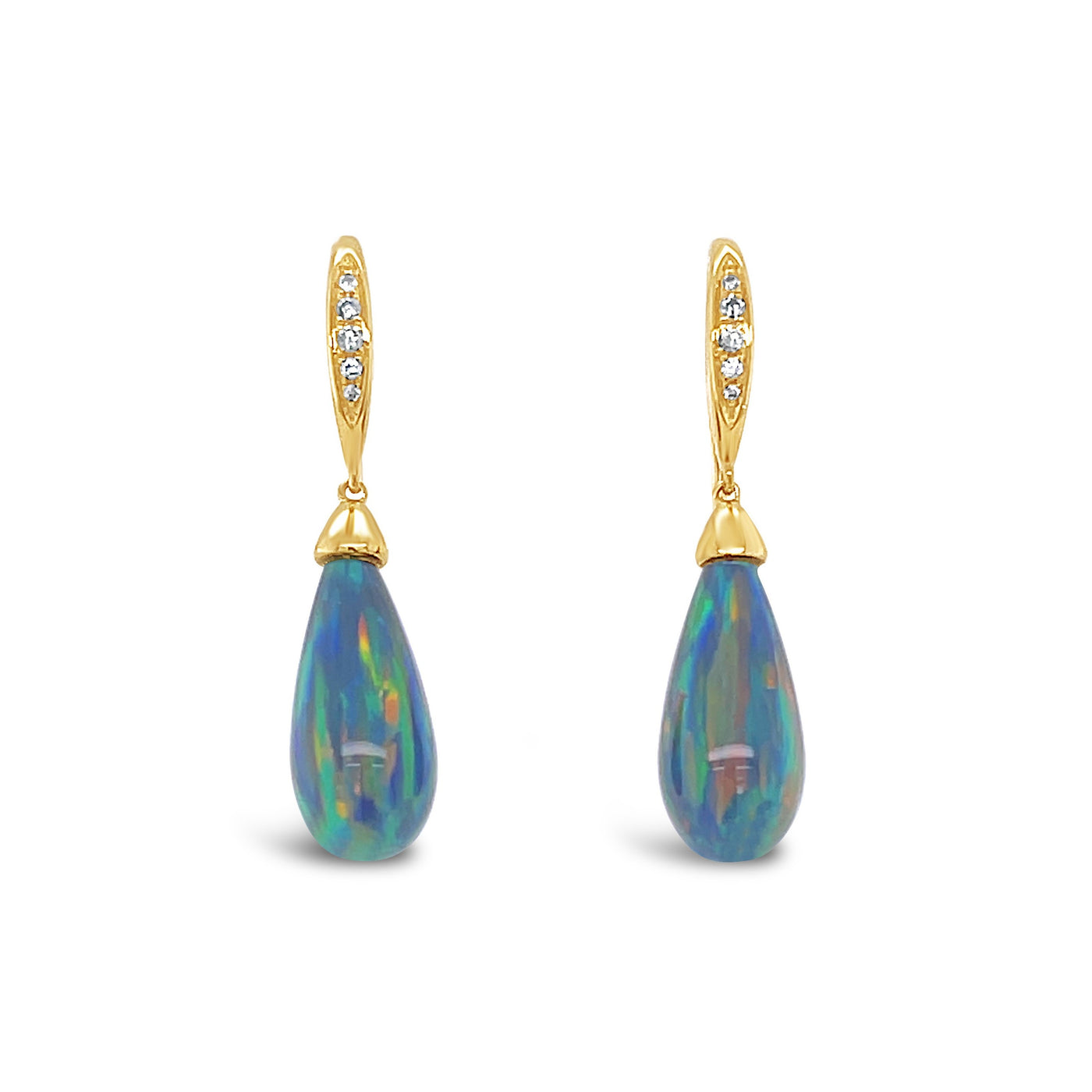 18CT Yellow Gold Black Opal and Diamond Earrings