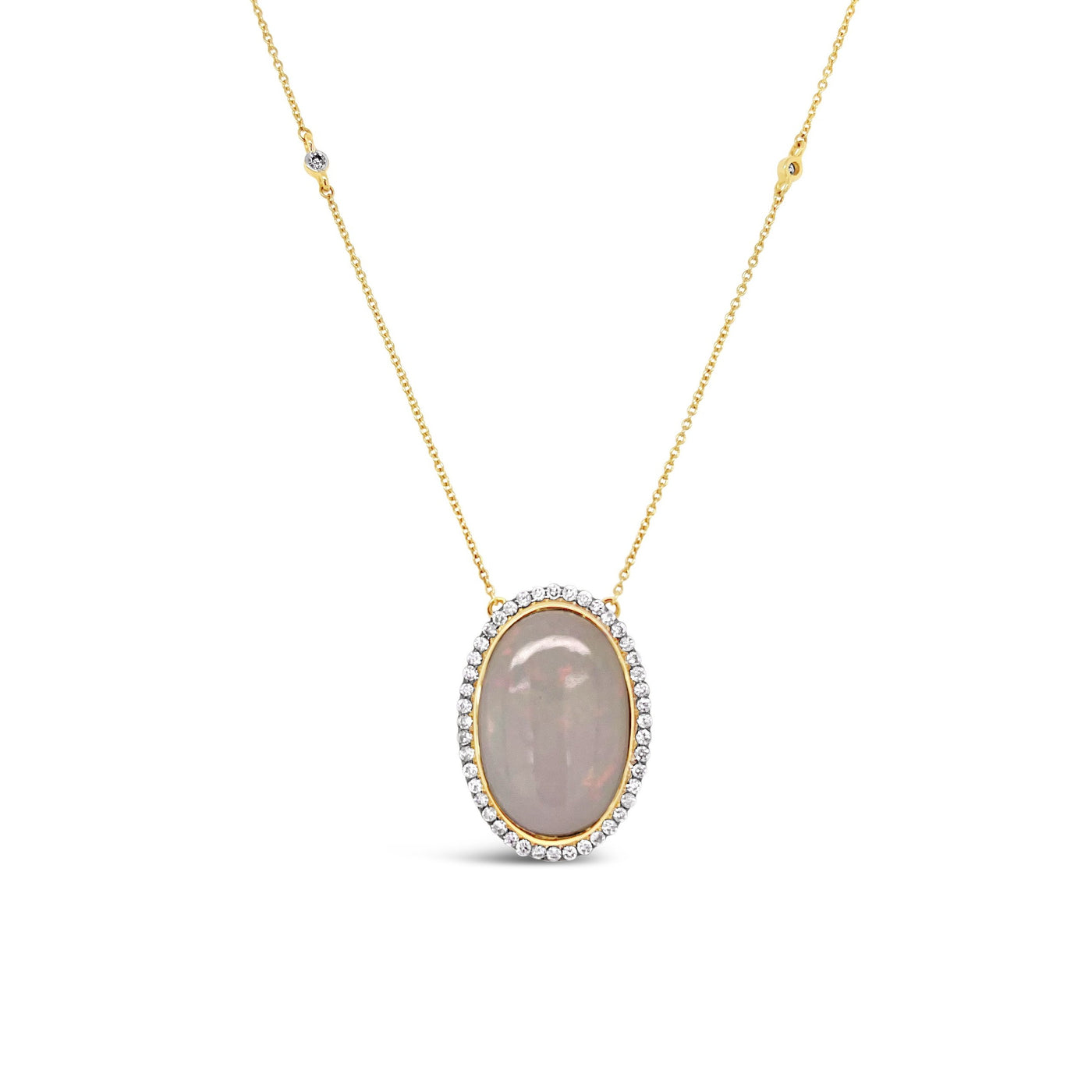 18CT Yellow Gold Opal and Diamond Necklace and Pendant