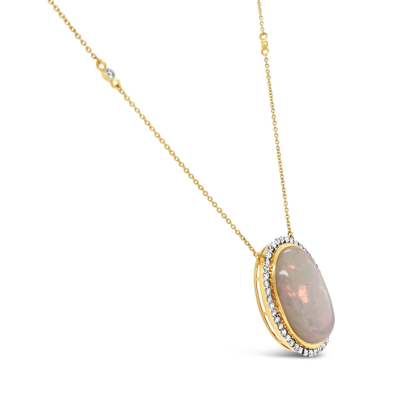 18CT Yellow Gold Opal and Diamond Necklace and Pendant