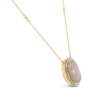 18CT Yellow Gold Opal and Diamond Necklace and Pendant