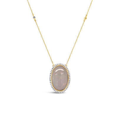 18CT Yellow Gold Opal and Diamond Necklace and Pendant