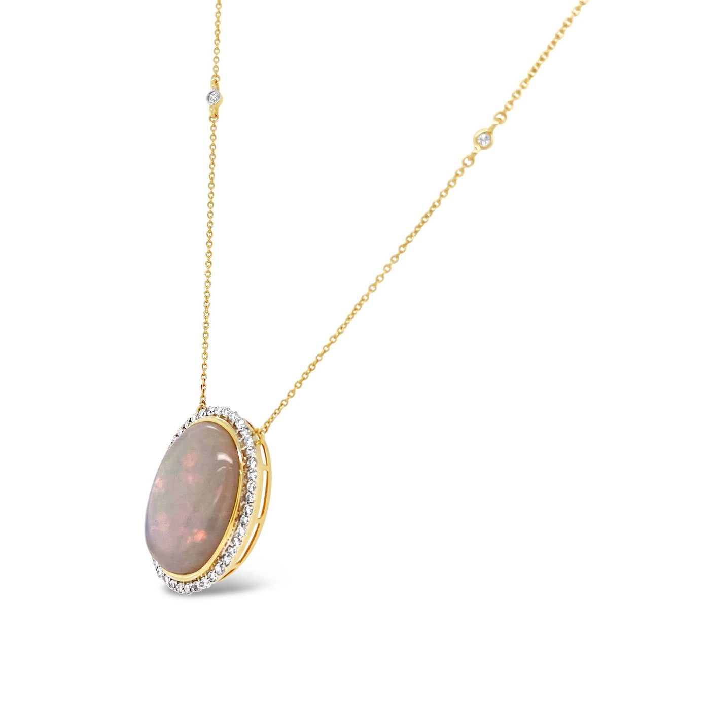 18CT Yellow Gold Opal and Diamond Necklace and Pendant