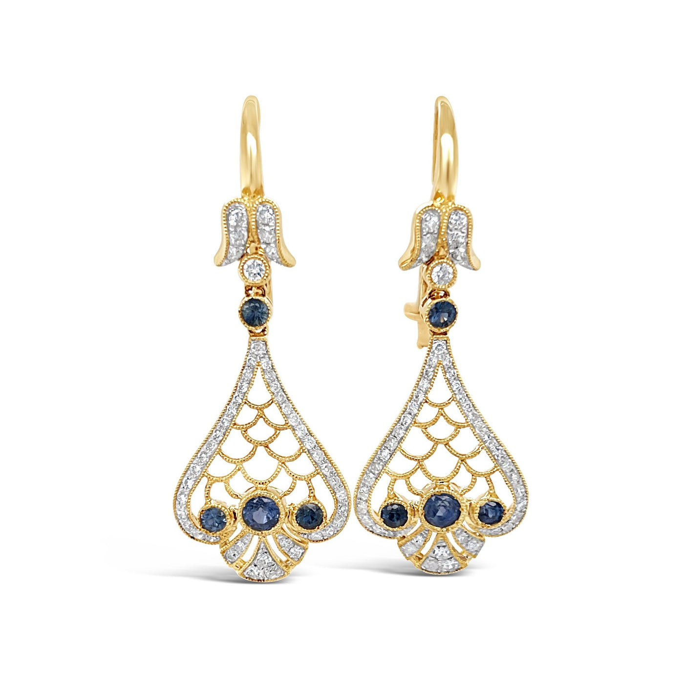 18CT Yellow Gold Sapphire and Diamond Earrings