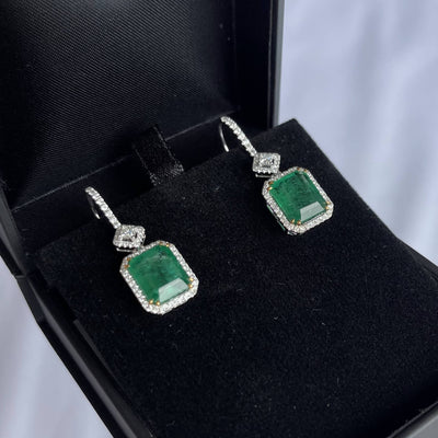 18CT White Gold Emerald and Diamond Earrings