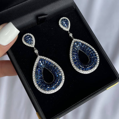 'Fat Pear' 18CT White Gold Sapphire and Diamond Earrings