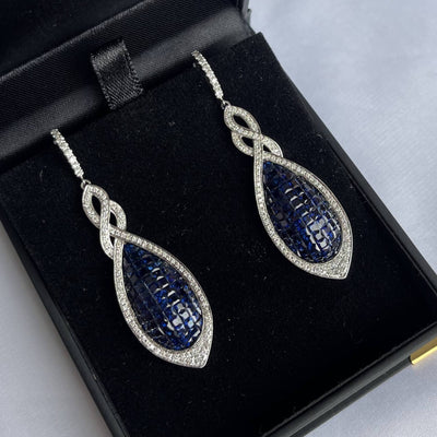 'Tear' 18CT white gold blue sapphire and Diamond earrings