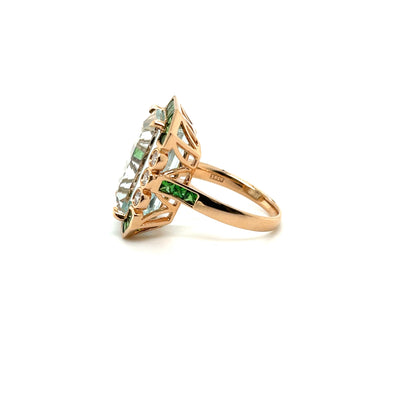 18ct rose gold Aquamarine, Tsavorite Garnet and Diamond ring