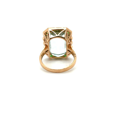 18ct rose gold Aquamarine, Tsavorite Garnet and Diamond ring
