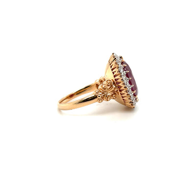 18ct rose gold, ruby and diamond ring