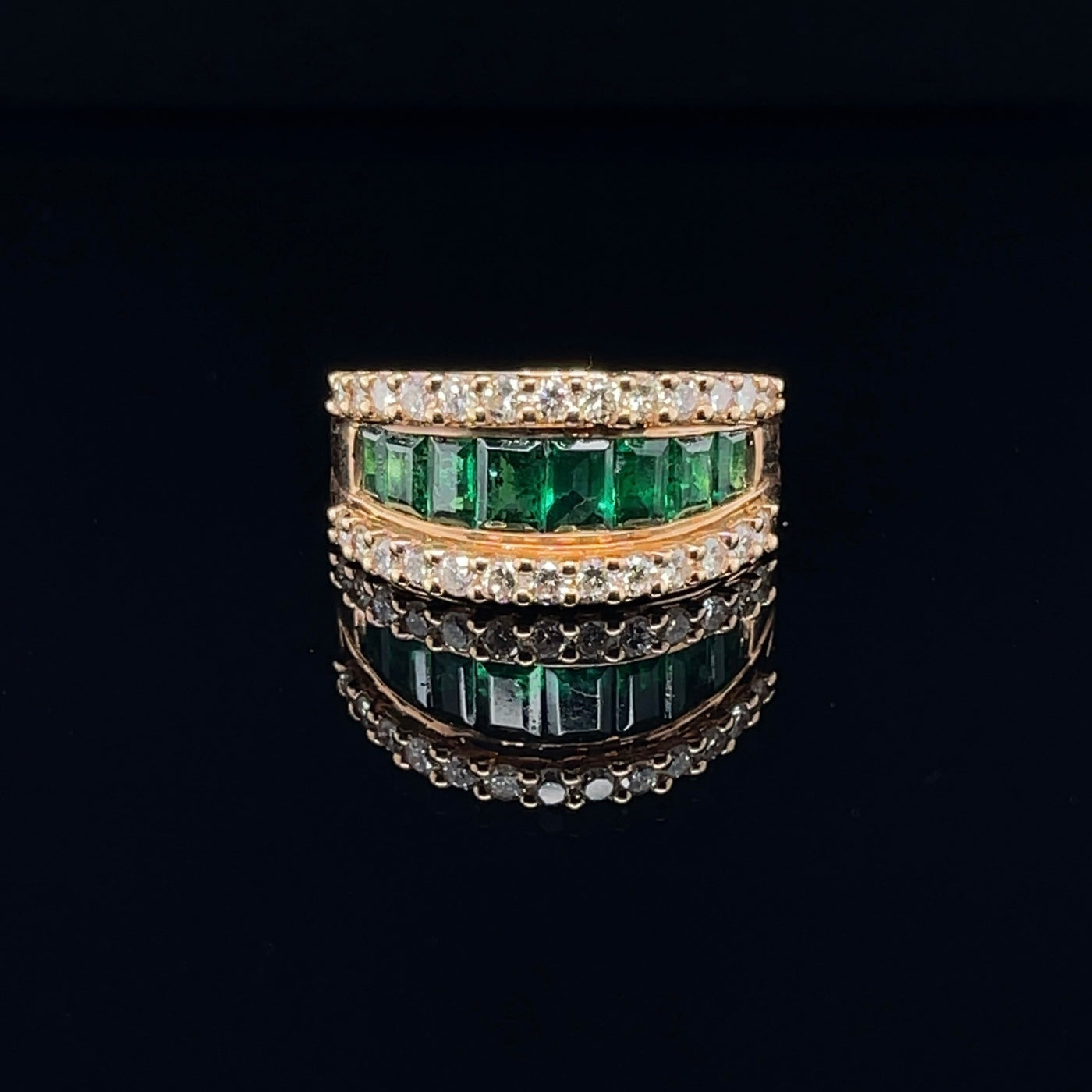 18CT Rose Gold Eight Stone Emerald and Diamond Dress Ring