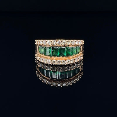 18CT Rose Gold Eight Stone Emerald and Diamond Dress Ring