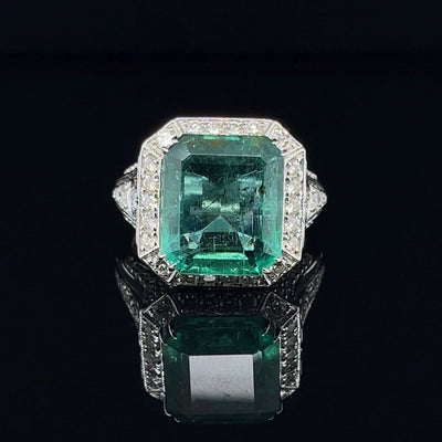 18CT White Gold Emerald and Diamond Ring