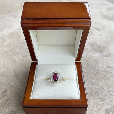 18CT Yellow Gold (NO HEAT) Ruby and Diamond Ring