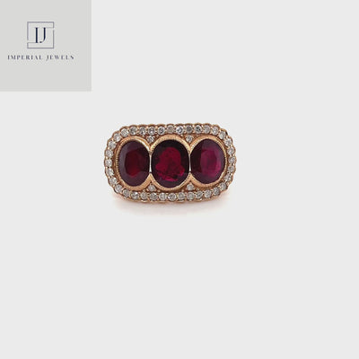18CT Rose Gold Trilogy Ruby and Diamond Ring