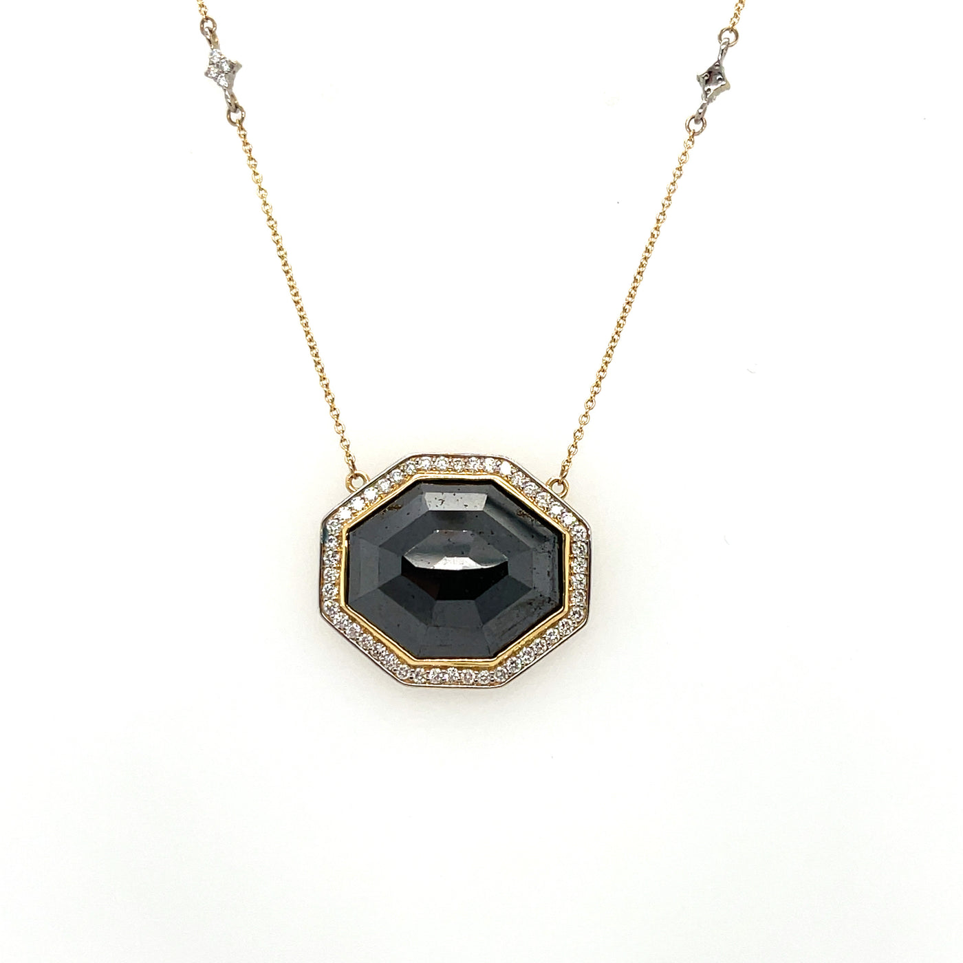 18k yellow gold black diamond pendant and diamond necklace