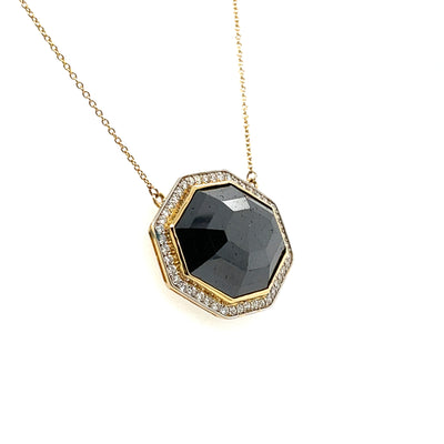 18k yellow gold black diamond pendant and diamond necklace