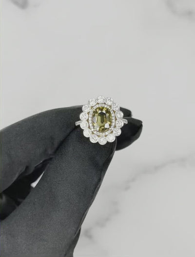 18CT Yellow Gold (GIA CERTIFIED) Natural Alexandrite and Diamond dress ring