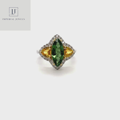 18CT White Gold Marquise Tourmaline, Yellow Sapphire and Diamond Ring