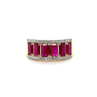 18ct yellow gold ruby and diamond straight eternity ring