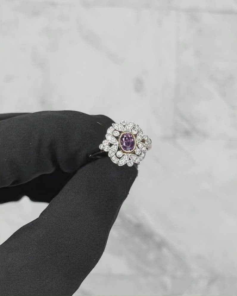 18CT Rose Gold (No Heat) Pink Sapphire and Diamond Ring