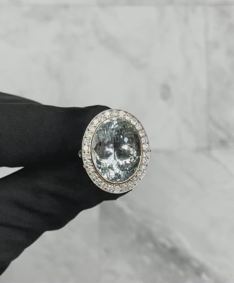 14CT Rose Gold Aquamarine and Diamond Ring