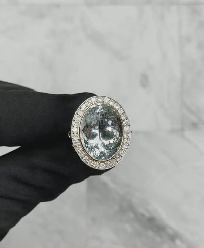 14CT Rose Gold Aquamarine and Diamond Ring