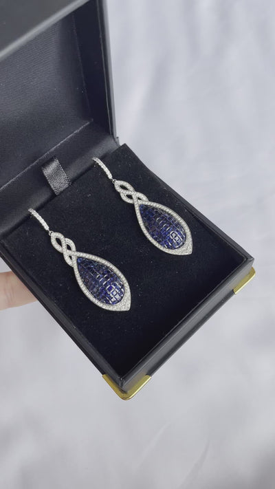 'Tear' 18CT white gold blue sapphire and Diamond earrings