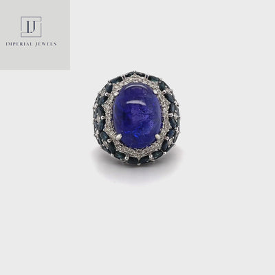 18CT White Gold Tanzanite, Sapphire and Diamond Ring