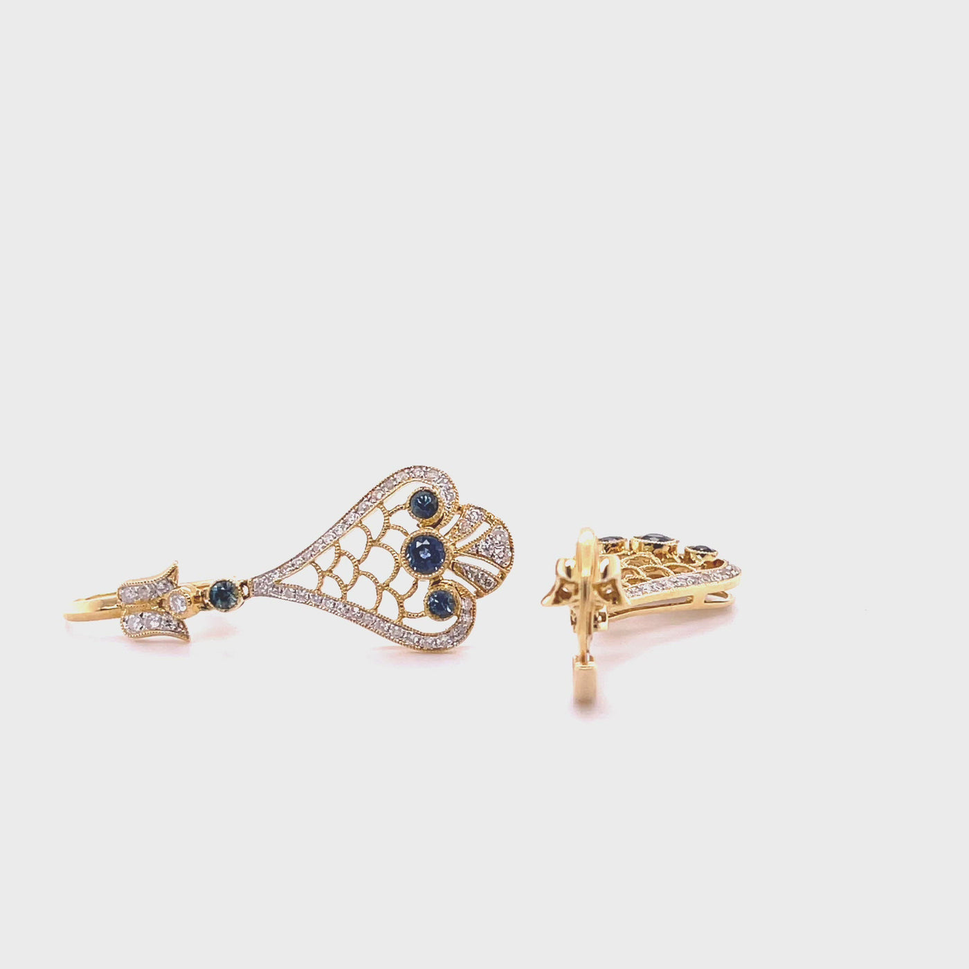 18CT Yellow Gold Sapphire and Diamond Earrings