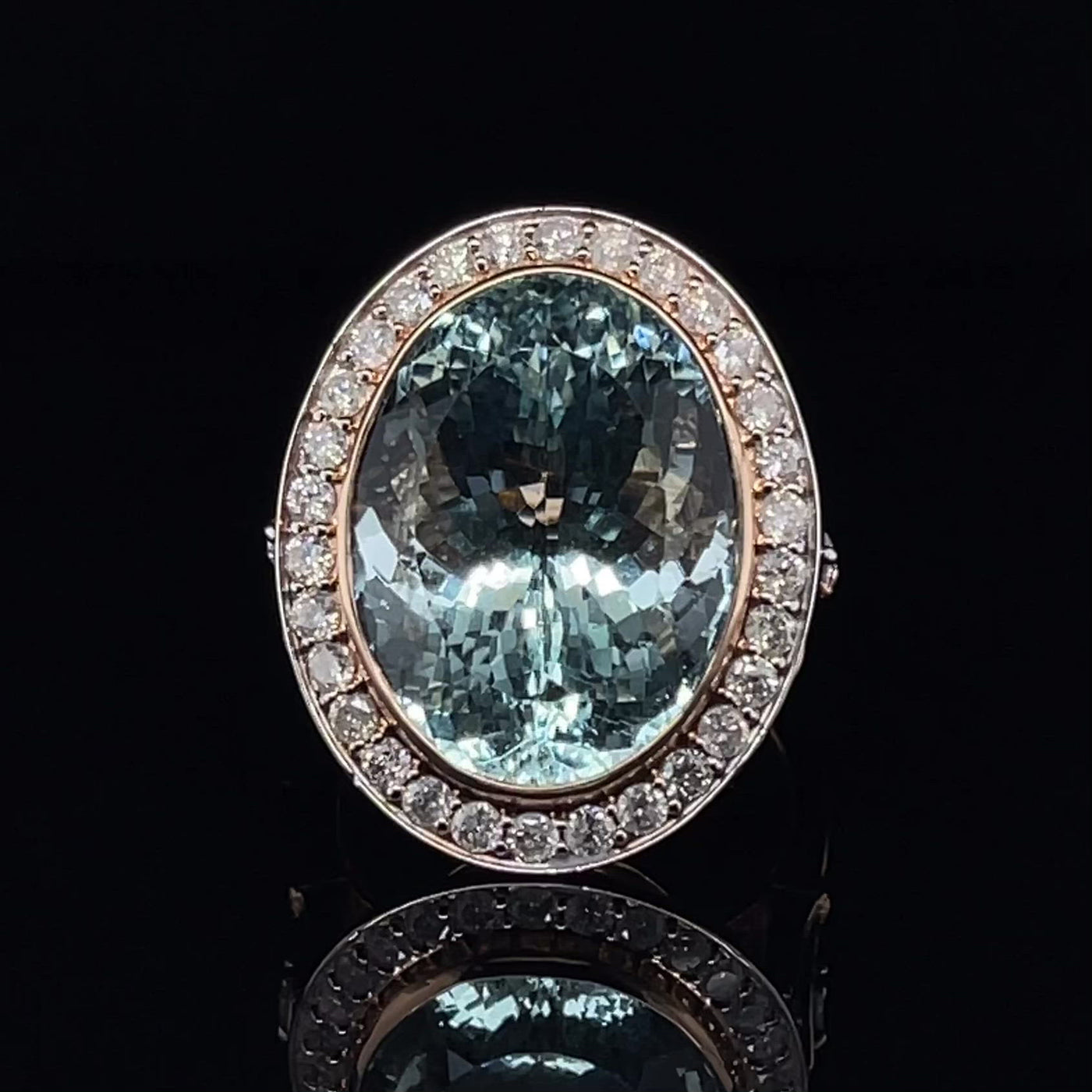 14CT Rose Gold Aquamarine and Diamond Ring