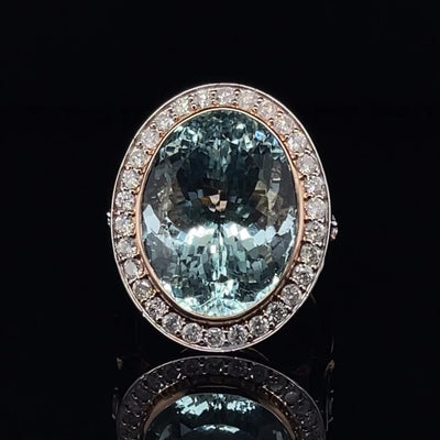 14CT Rose Gold Aquamarine and Diamond Ring