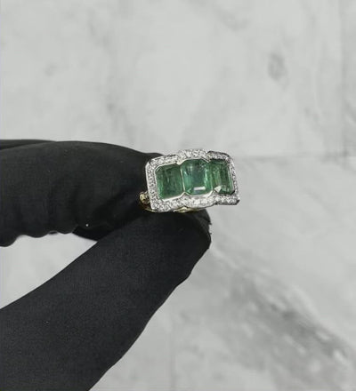 18CT Yellow Gold Trilogy Emerald and Diamond Ring