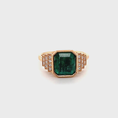 18CT Rose Gold Emerald and Diamond Ring