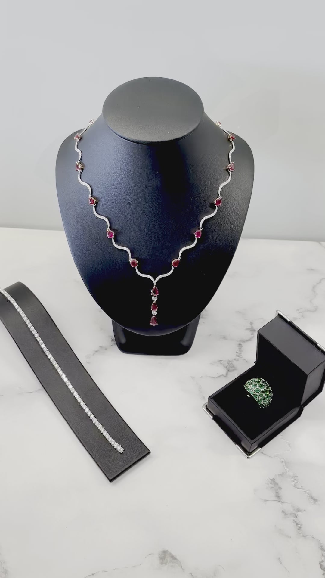 18ct white gold ruby and diamond necklace
