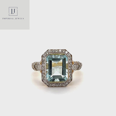 18CT Yellow Gold Aquamarine and Diamond Ring