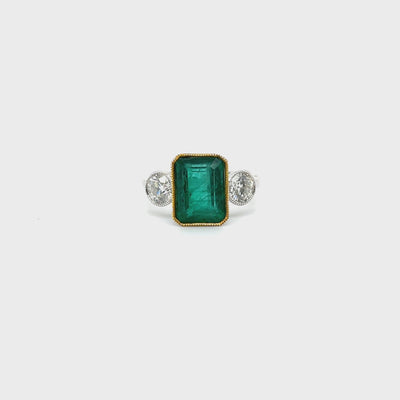 Platinum Emerald and Diamond trilogy ring