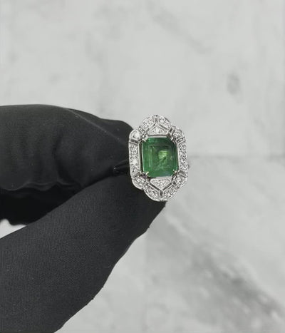 18CT White Gold Emerald and Diamond Ring