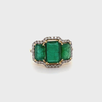18CT Yellow Gold Trilogy Emerald and Diamond Ring